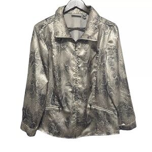 Chicos Weekends Jacket Womens 12 L Snakeskin Print Zip Front Satin Lightweight‎